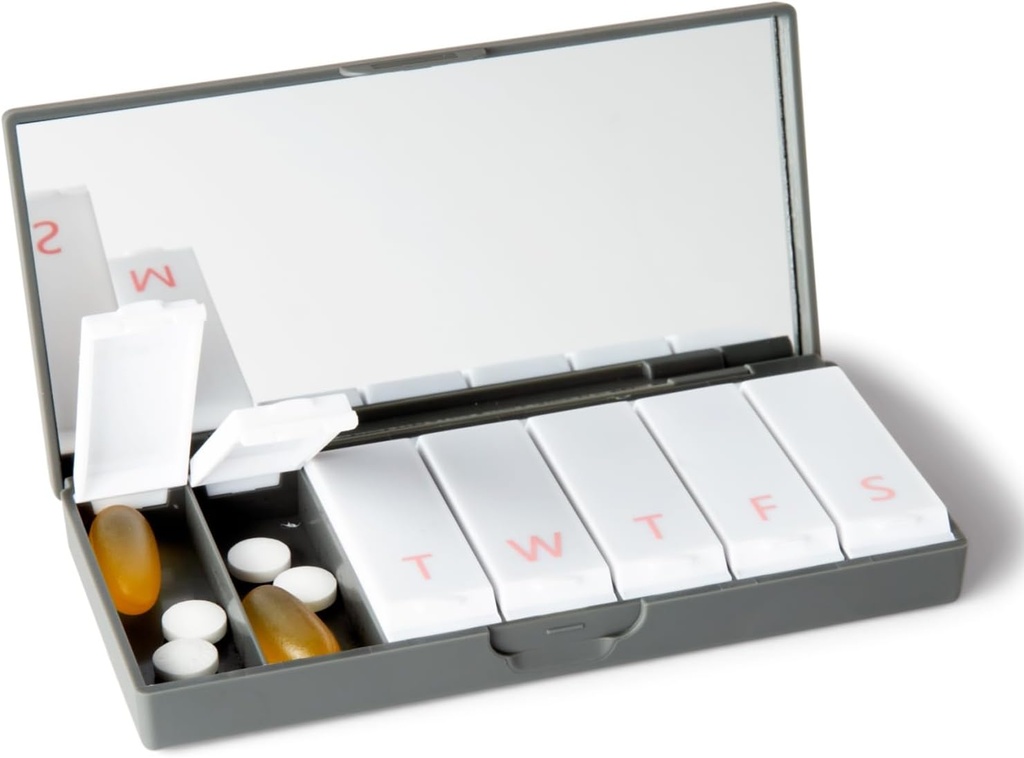 PORT X POLISH Designer Savaitės Pil Box Organizatorius (Single 1X Daily, Charcoal Gray) ® 124; Compact, Stylian 7- Day Vitaminai papildas Case ® 124; cute Nešiojami Mini Travel Medicina Carrier ® 124; BPA- Free Pilbox Caddy