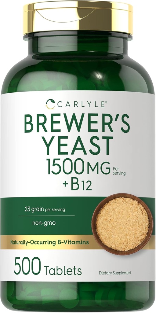 Carlyle Brewers Yeast tabletės su vitaminu B12 ® 124; 1500 mg ® 124; 500 grafas ® 124; Non- GMO & Vegetariškas priedas