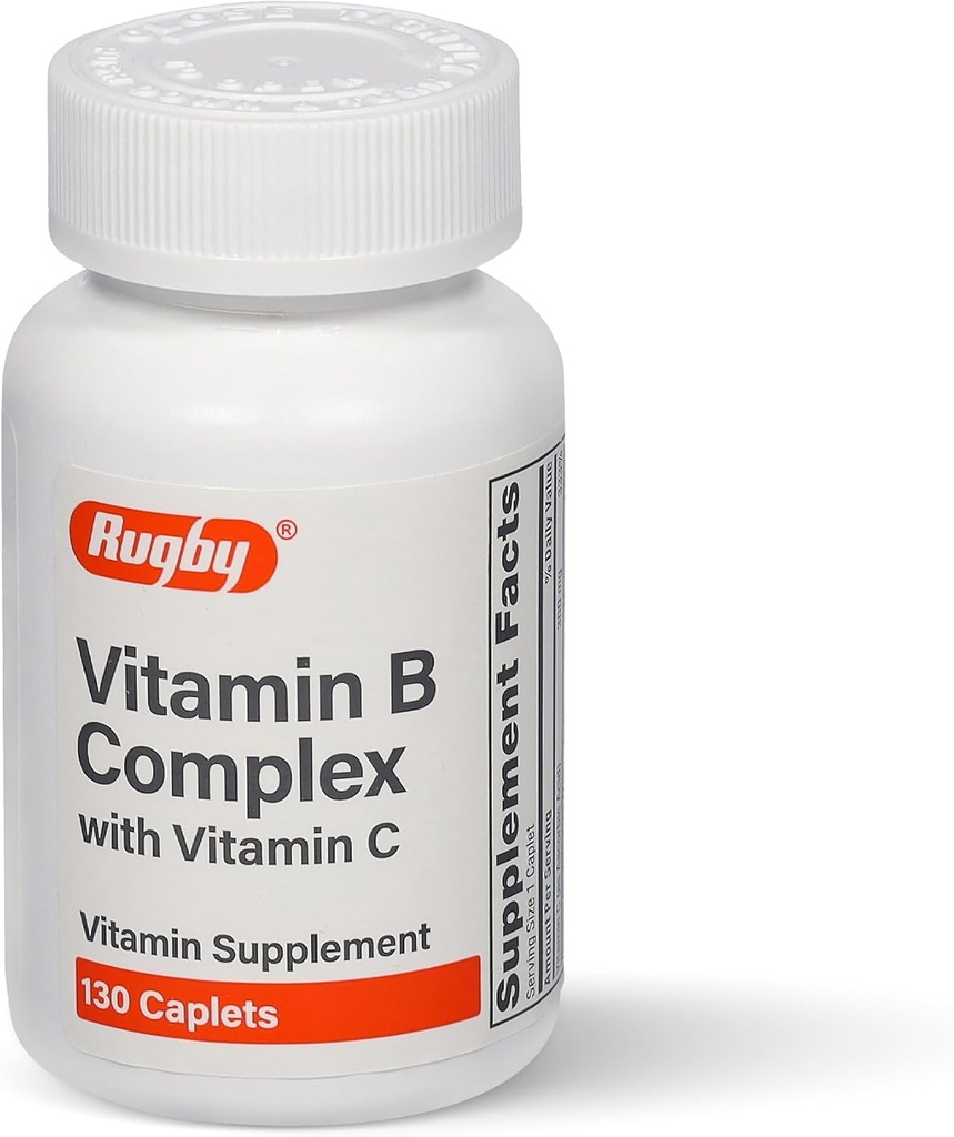 Rugby Vitamin B Complex with Vitamin C - Gluten-Free B Complex Vitamins for Energy, Metabolism, Nerve, and Immune Support, 130 Caplets