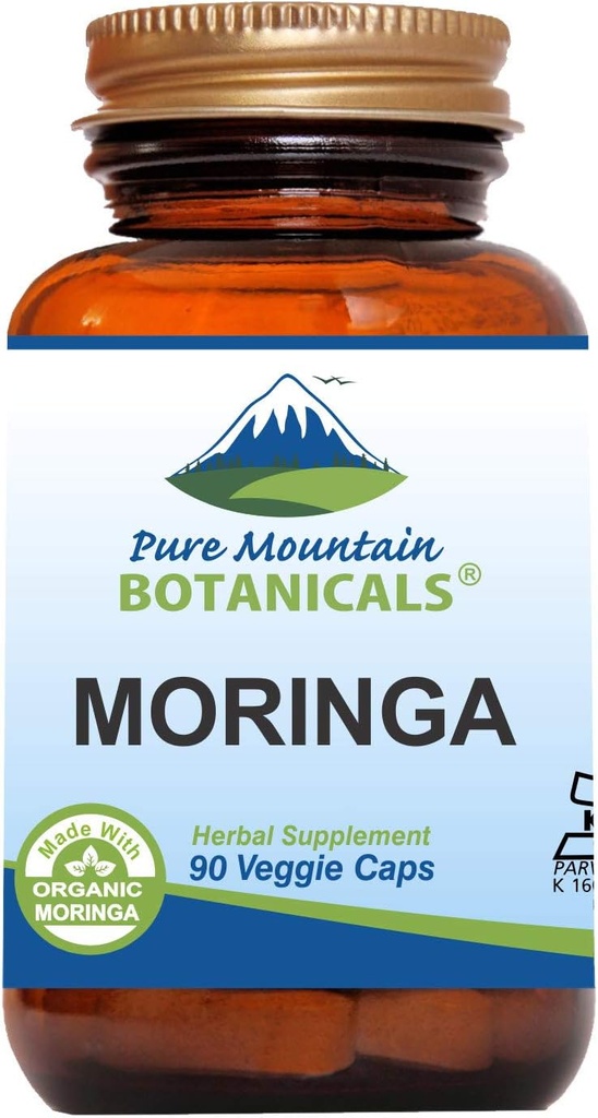 Pure Mountain Botanicals Moringa Leaf Capsules - Kosher Vegan Formulė su 1000mg Organic Moringa - Green Moringa Oleifera Maisto papildai