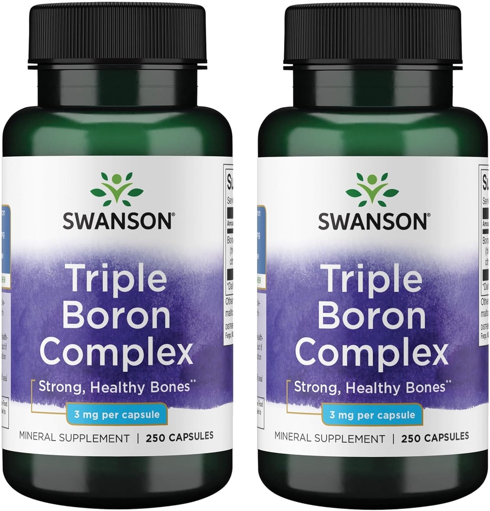 Swanson Triple Boron Complex - Natural Bone Health & Joint Support - Mineral Supplement Featuring Citrate, Aspartate & Glycinate - (250 Capsules) 2 Pack