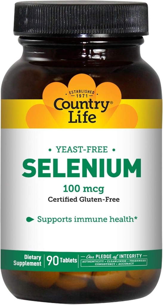 Country Life Selenium 100 mcg, Yeast Free - 90 tablečių
