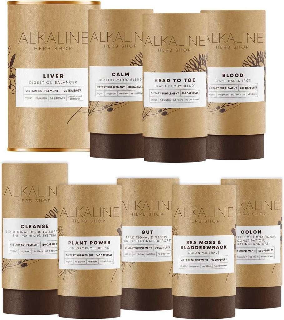 Šarminė žolė parduotuvė Kūno pagrindai Bundle - Jūros Moss & Bladderwrack, Chlorofilas, Geležis, Laimingas sveikas kūnas, Laimingas Colon, Laimingas Lymph, Gut, Laimingas kepenų arbata ir laimingas Mood