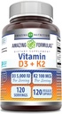 Nuostabi formulė Vitaminas D3 5000 IU su vitaminu K2 100 Macg 124; 120 Veggie kapsulių papildymas 124; ne GMO 124; Gluten Free 124; Pagaminta JAV