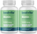 BESTVITE Biotin 5000mcg (240 Vegetarian Capsules) (120 x 2) - No Stearates - No Flow Agents - Vegan - Non GMO - Gluten Free - Hair, Skin, Nails