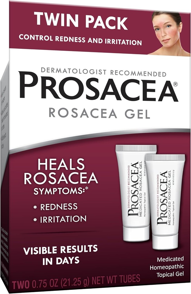 Prosacea - Medicininė Rožė Veido gydymas - Sveikos Rožė Simptomai paraudimas, Pimples ir dirginimas - Fragance Free - Twin Pack - Du 0.75oz Vamzdžiai (1.5oz Iš viso)