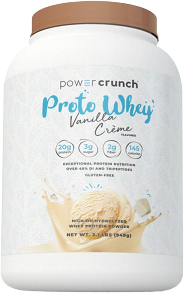 Power Crunch Proto Whey Vanilla Crème proteino milteliai, 20g proteinas, 26 serveriai 1 talpykla su 2.1 LBS (949 g)
