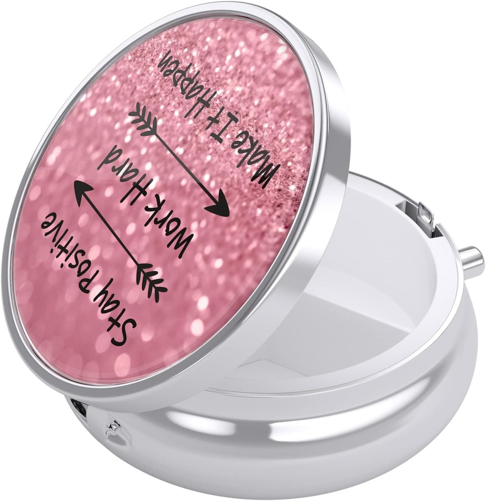 Nipichsha Pill Box, Small Pill Case for Purse & Pocket, Cute Travel Medicine Organizer, Portable Medicine Container Holder to Hold Vitamins, Medication, Fish Oil & Supplement, Work Hard
