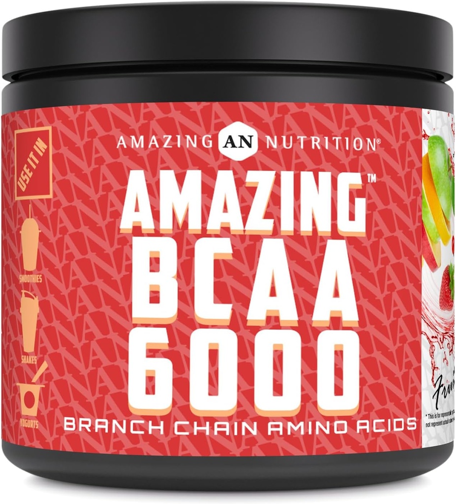 Nuostabi mityba Amaxing BCAA 6000 "124; 6 Grams BCAA per Serving" 124; 30 "Servings" milteliai ® 124; šakotosios grandinės aminorūgščių papildas ® 124; pagaminta JAV (Natural Fruit Punch)