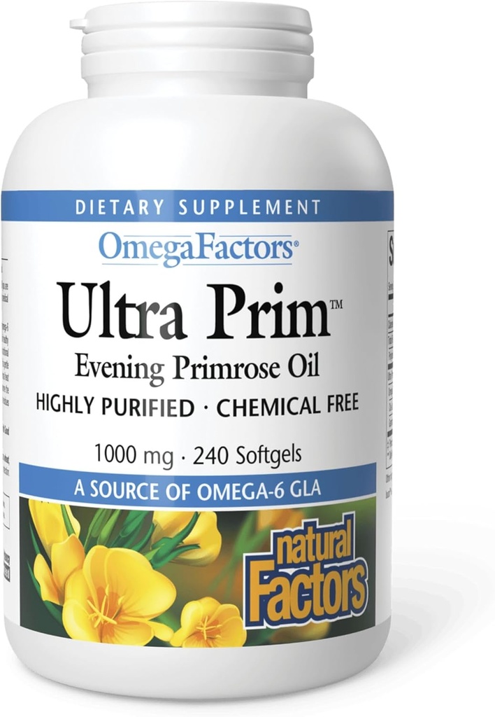 Omega Factors by Natural Factors, Ultra Prim Evening Primrose Oil, Promotes Women's and Immune Health with Omega-6 GLA, 240 softgels (240 servings)