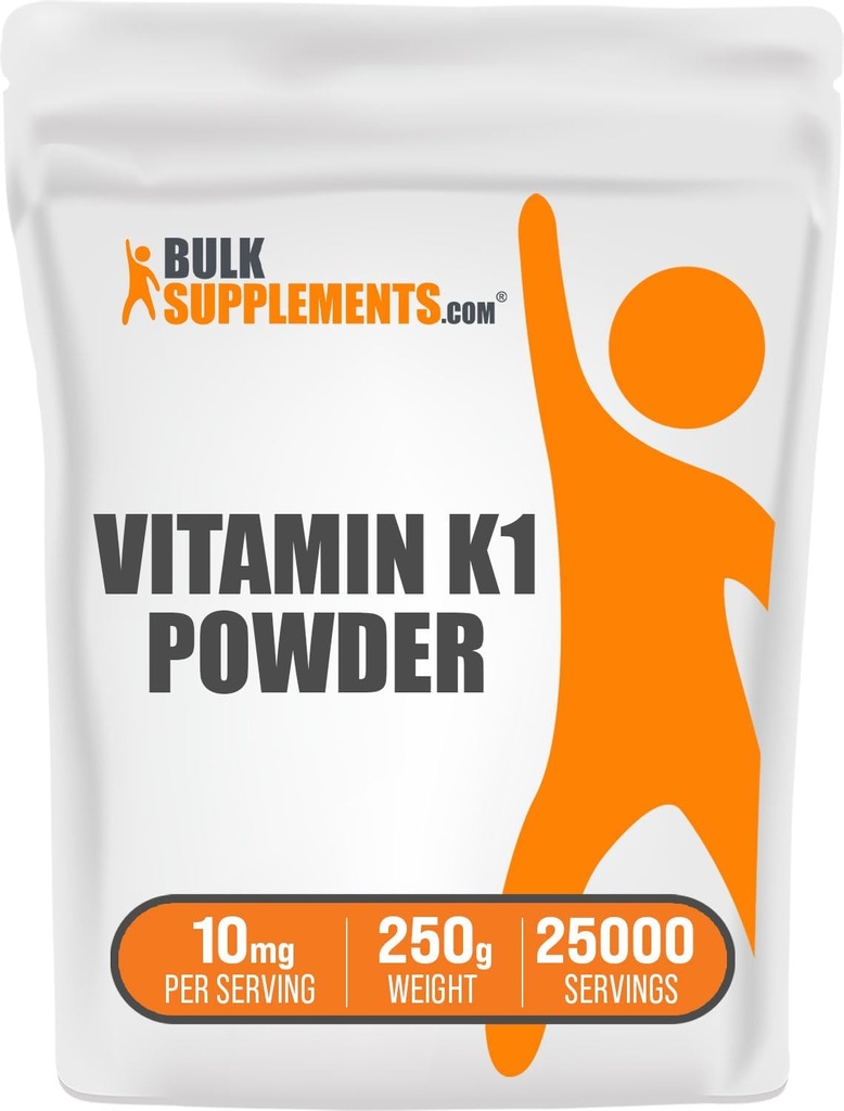 BulkSupp. com Vitaminas K1 Milteliai - Vitaminas K1 Kaulų ir širdies sveikatos palaikymui - Gluten Free, 10 mg vienam serving, 250g (8,8 oz) (pakuotė 1)