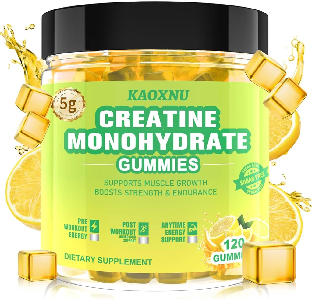Kreatino monohidratas Gummies 5600mg vyrams ir moterims, 120 CT Chewable Kreatine Gummies raumenų paramos, energijos Boost, 5,6g kreatino monohidrato per Tarnauti - Cukrus nemokamai, garstyčių (Lemon Sfeor)
