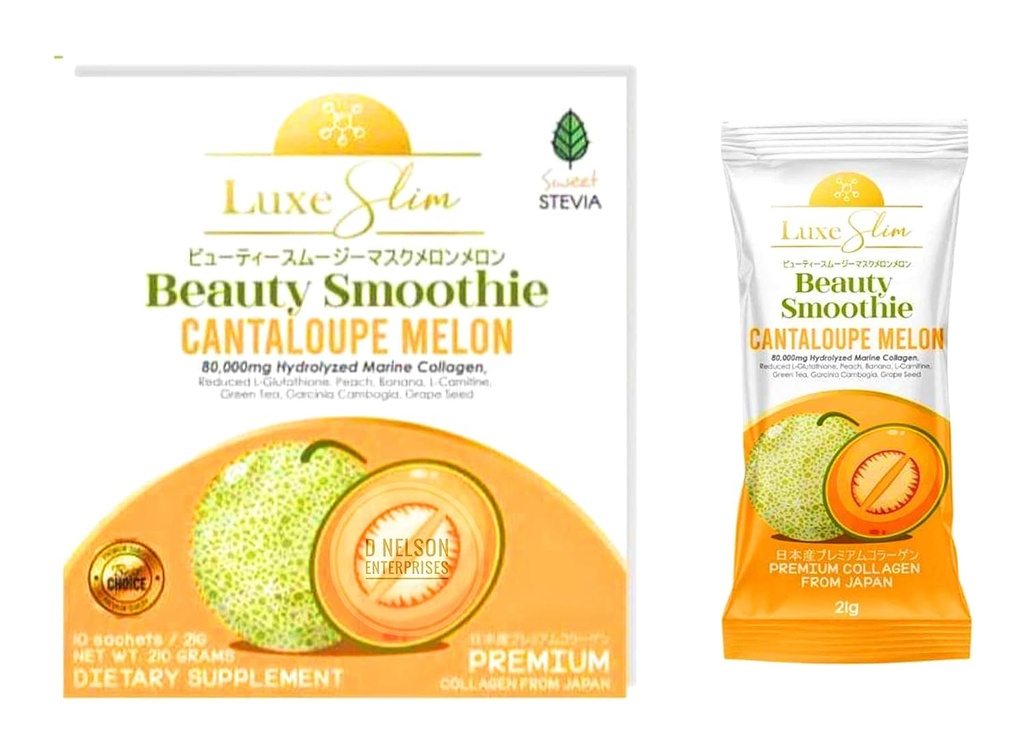 Beauty Smoothie Cantaloupe Melon, 80,00000 mg Hidrolizuotas Jūrų kolagenas, 21gx10 Sakalas, 7.4075 Ounce