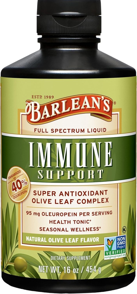 Barlean 's Olive Leaf Complex Skystos Imuninės paramos priedas su 95 mg Oleuropein Antioksidantai sezoninio sveikatingumo, širdies sveikatos, & Imuninės sistemos gaidys, 16 Ounce