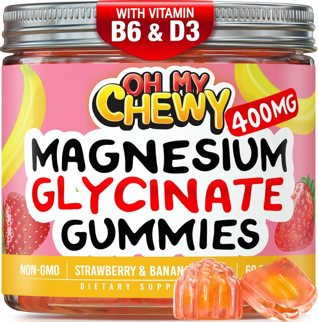 Centralizuotas magnio glicinato gummies 400MG - didelė absorbcija vaikams, paaugliams ir suaugusiems - Miego papildas, ramybė ir raumenų atsipalaidavimas su B6 & D3 - Gluten Free & Vegan Friendly - 120 Count