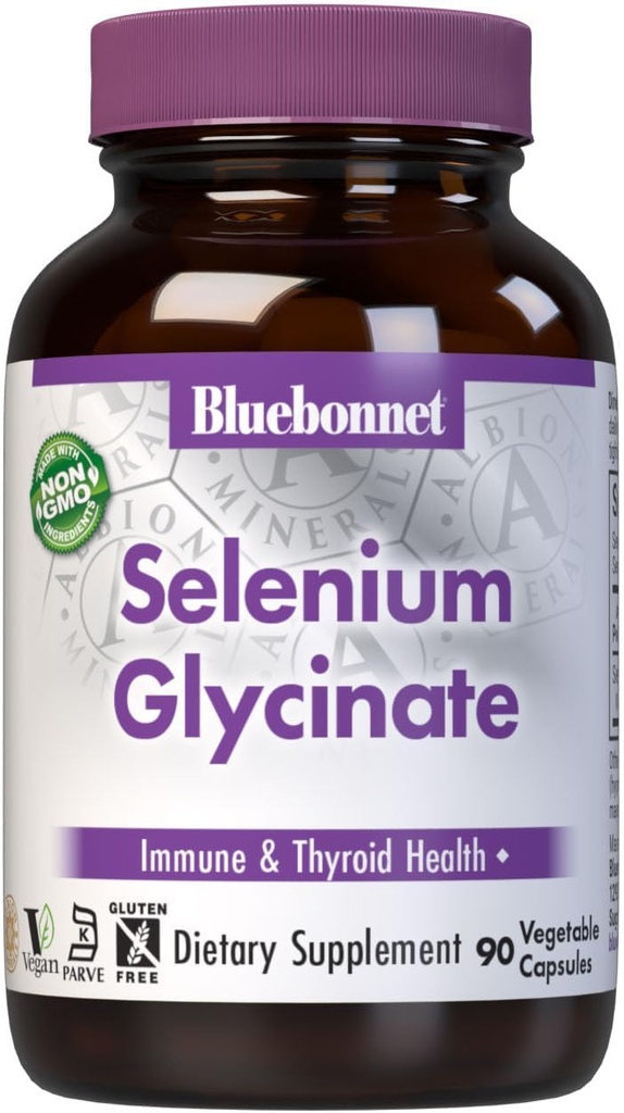 Bluebonnet Nutrition Albion Selenium Glycinate, Immunal Health *, Thyroid Health *, Sojos nemokamai, Glutene Free, Non-GMO, Kosher Sertifikuotas, Kiaulės nemokamai, Vegan, 90 Daržovių kapsulės, 90 Servings