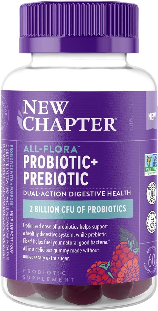 New Chapter Probiotic Gummies for Women and Men, All-Flora (1 Month Supply) – 55% Less Sugar+, Formulated for Holistic Gut Health Support with Probiotics + Prebiotic Fiber + 100% Vegan + Non-GMO