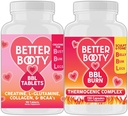 Piktas papildai geriau Bootis Moterys Kreatino BBL Combo: BBL tabletės (90ct) w. Kreatinas, glutaminas, BCAA, Collagen + BBL Burn Termogeniniai kapsulės (120ct)