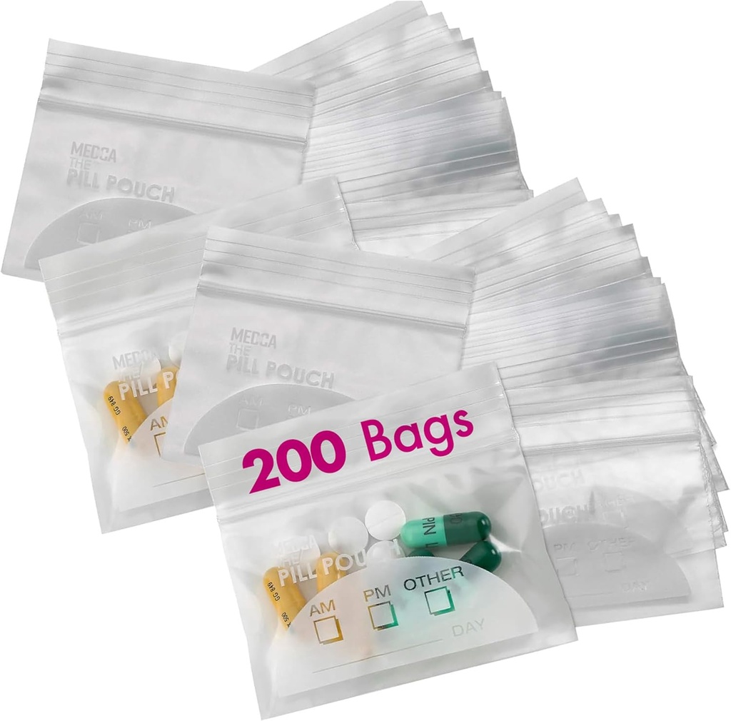 Pilys Pouch krepšiai - (Pack of 200) 3 "x 2.75" - BPA Nemokamas, Poli maišelis Disposible Zipper Pills Baggies, Kasdien AM PM Travel Medicina Organizatorius Sandėliavimo maišeliai, Geriausias Švarus Pakartotinis su Įrašymas ant etikečių