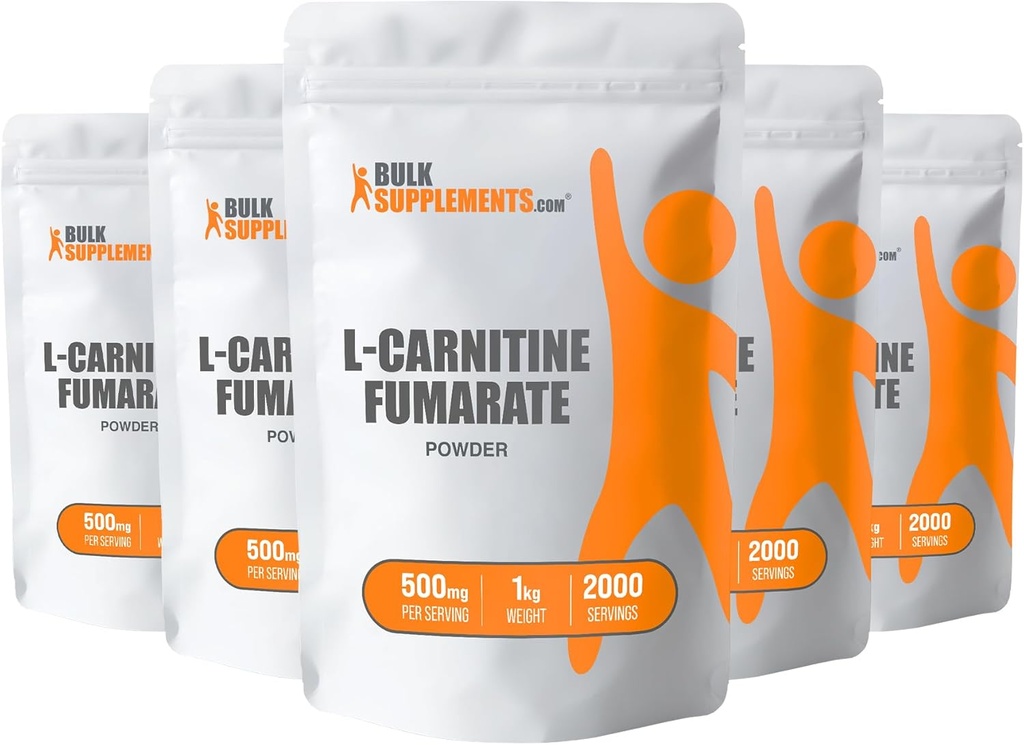 BulkSupples.com L- Carnitine Fumarate milteliai - karnitino papildas, karnitino milteliai, L- Carnitine 500mg - Gluten Free, 500mg per Tarnybą, Gluten Free, 5kg (11 lbs) (pakuotė po 5)