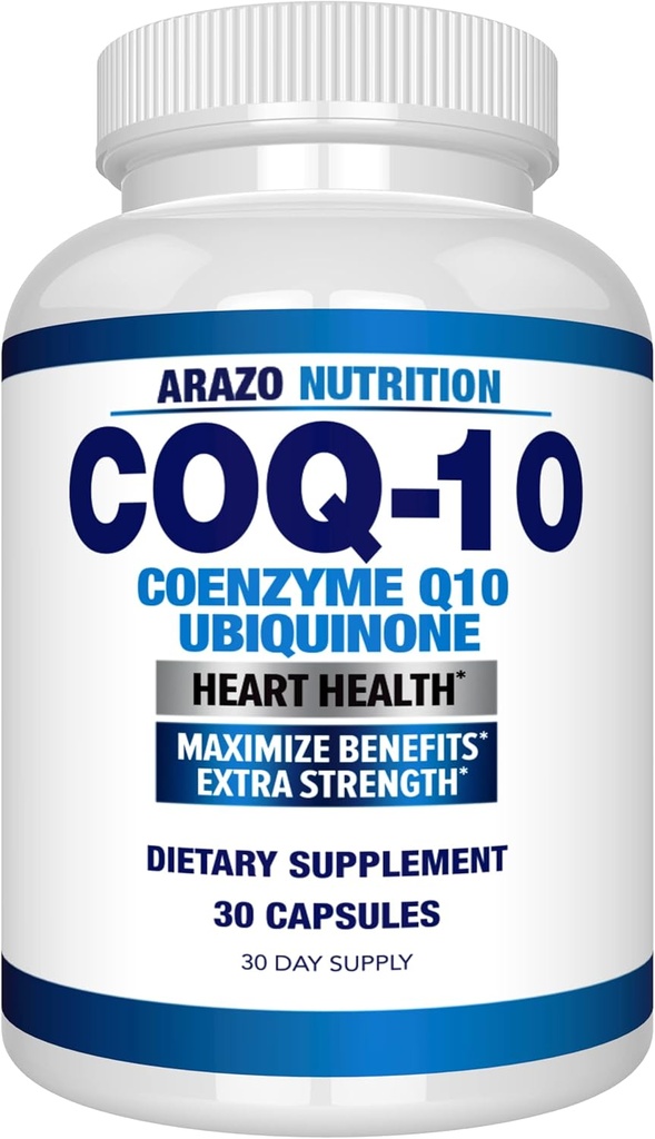 Arazo Nutrition CoQ10 Ubichinono kofermentas Q10- 200 mg Didžiausias stiprumas Mitybos papildymas - didelės absorbcijos kapsulės be sojos