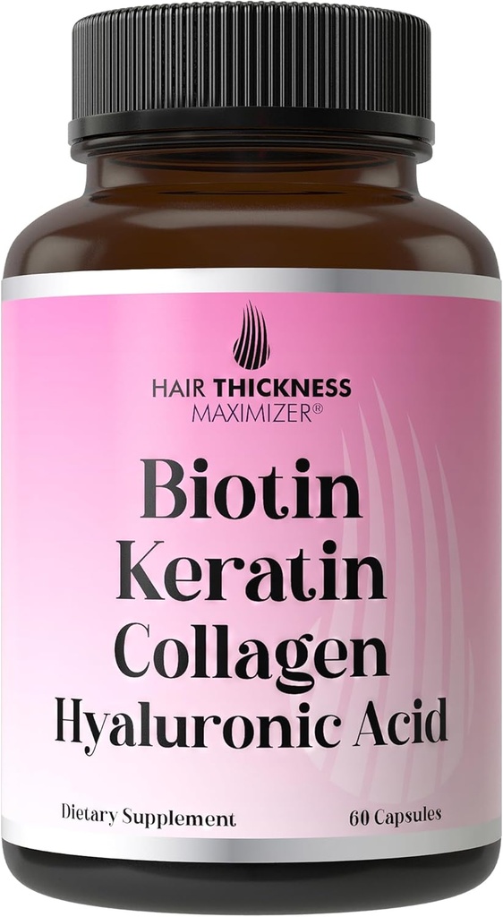 Biotinas + keratinas + Jūrų kolagenas + hialurono rūgštis, 4- in-1 Plaukų augimo vitaminai su 10000mcg Biotinas kapsulės, Sustorėjimas kompleksas moterims ir vyrams su plaukų plonėjimas