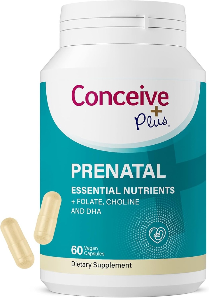 Conceive Plus Prenatal Vitaminai moterims papildas - Multivitaminas su folio rūgšties nėštumo Vegan, Cholinas, Geležis - Pre Natal vitaminai DHA, Ne GMO - Motinystė Vitaminas smegenų ir akių 60 Capsules