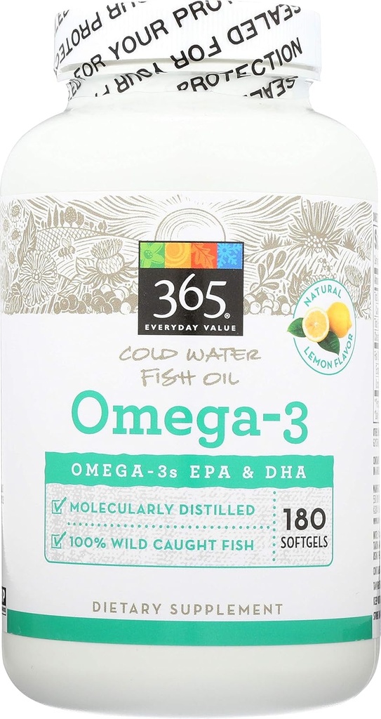 365 pagal visą maisto produktų rinką, Omega-3 Lemon, 180 Count
