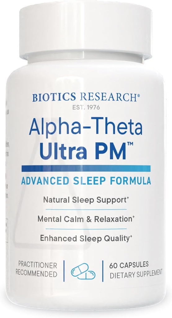 Biotics Research Alpha Theta Ultra PM L Theanine, Passionflower, Lemon Balm, Support GABA, Serotoninas, Reguliuoja Circadian Rhythms, 60 kapsulių