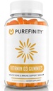 PUREFINITY Vitaminas D3 5000 iu Gummies - Jūsų paros vitamino D papildas kaulų sveikatai, imuninei sveikatai ir sąnarių raumenų palaikymui suaugusiems ir vaikams - Gluten Free, Non-GMO - 60 Veggie Gummies