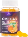 Omega 3 žuvų taukų gumikai - Širdies sveikatos parama Omega 3 Gummy papildas suaugusiems ir vaikams su didelės absorbcijos DHA & EPA, Bendra & smegenų parama, Skanus apelsinų skonio žuvų aliejus Vitaminai, 60 Gummies