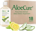 AloeCure USDA Organic Aloe Vera Juice Lemon Favor - Pagaminta per 12 valandų nuo derliaus - Natūralus Digestic Addition Stomach Acidity - Parama Digestive ir Immunal Health, 18 Btls x 16.7oz