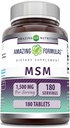 Amazonės formulės MSM (metilsulfonilmetanas), kurios papildo ® 124; 1500 Mg per serving supplementary ® 124; 180 Tablets ® 124; Non-GMO ® 124; Gluten Free ® 124; Pagaminta JAV