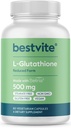 BESTVITE L- Glutatione 500mg w Setria (60 Veggie dangtelių) - No Stearates - Vegan - Gluten Free - Non GMO