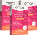 Omax3 Moteris Probiotic + Prebiotic, Cranberry & Chicory Root, 20 Billion KSV, 6 Kliniškai Proven padermės, Vaginal pH, UTI, Bloating, (Package May Vary) Σ 124; 90 Vege kapsulės (3 dėžutės)