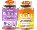 2Pack Saffron papildai Gummies + 2Pack Vegan Vitaminas D3 5000IU K2 Gummies, Viso maisto mišiniai, Kokosų aliejus, Magnis