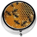 Bitės ant avilių pill Box metalo apvalios mažos piliulės Case Cute 3 Comunity Pill Organizatorius Nešiojamasis Kelionės Pilpbox Mini pill konteineris laikiklis Dienos medicinos papildas Vitaminas