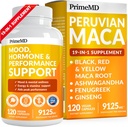 PrimeMD 19- in-1 Peruvian Maca root Capsules - 9125 mg Ashwagandha papildai Maca Fenugreek ir Ginseng Mood, Hormonas & Performance Support (120 Capsules)