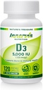 High Potency Vitamin D3 5000 IU – Boost Immune, Support Bone & Teeth, Easy to Swallow 120 Veg Capsules