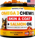 Omega 3 šunims - Žuvies aliejus šunims Chews - Alergija ir Itch Relief - Anti Shedding papildas - Bendras sveikatos gydymas - Sausas niežulys odos ir cukranendrių papildas - Lašišos aliejus - EPA & DHA - Pagaminta JAV