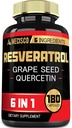 6in1 Trans Resveratrol Priedas su vynuogių sėklų, pieno Thistle, ir daugiau - Resveratrol 1000mg - Palaiko imuninę sistemą, širdies sveikatą, Kūno valdymas - 180 Capsules