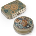 Pilyno organizatorius pilka dėžutė su Mirror Retro Small Pill Case for Purse arba Pocket Bronze pill Box arba Vitaminai, Žuvies aliejus, papildai, Pill Containe Kelionių dovanos ® 2PCS- Retro Mandala