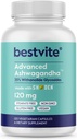 BESTVITE Advanced Ashwagandha 120mg w / Shoden (120 vegetariškų kapsulių) - Kliniškai ištirta, kurioje pramonės srityje vyrauja 35% Widanolide Glycosides - No Stearates - Vegan - Non GMO - Gluten Free