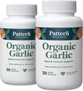 Pattern Wellness Odorless Organic Garlic - 1000mg - Imuninė, Cirkuliacinė ir širdies sveikatos parama - Non- GMO & Gluten Free - 60 Vegan kapsulių