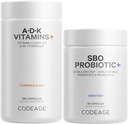 Codeage Dienos ADK Vitaminas & Probiotic Bundle - Vitaminas A Retinil Palmitatas, vitaminas D3 Cholecalciferolis, vitaminas K, 50 Billion KSV SBO Probiotinis mišinys, ne GMO