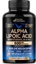 Alfa Lipoic Acid 600mg - ALA Additive Antioksidant for Nerve, Energy & Metabolization Support - Extra Force with Benfotiamine, B1 & B12 - Lab Tested, Non- GMO & Vegan - 120 Capsules, 2 mėnesių tiekimas