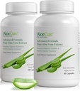 AloeCure Organic Aloe Vera Capsules, 160,00000 mg Vidinis Aloe Leaf Lygiagretus per Tarnavimas, Parama gutas, Digusive, & Imuninė sveikata, Padeda išlaikyti Pusiau Stomach Rūgštingumas, Aloin Free, 60Caps x 2Btl