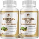 10-IN-1 Cortisol papildai su magnio, Ashwagandha, Chamomile, L- Theanine, Fosfatidilserinas, jonažolė, Astragalus, Vitaminas C & D3, Moterims, 240 Vegan kapsulės 4 mėnesį, Ne GMO