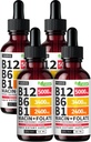 (4 pakuotė) Vitaminas B12 ir B6 Skysti lašai, B12 Poliežuvinis Vitaminas B kompleksas - B 12 Vitaminas 5000µg - B12 Metilkobalaminas už energiją, smegenų, ir širdies parama su 27,200 µg, Aviečių, 80 Paslaugos