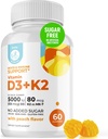 DR. MORITZ Vitaminas D3 Gummai (5000 TV) su K2 - suaugusiems ir vaikams - Vitaminas D3 K2 Gummai imuninei paramai ir kaulų sveikatai - Veganas, cukrus nemokamai, Gluten Free (60 Count)